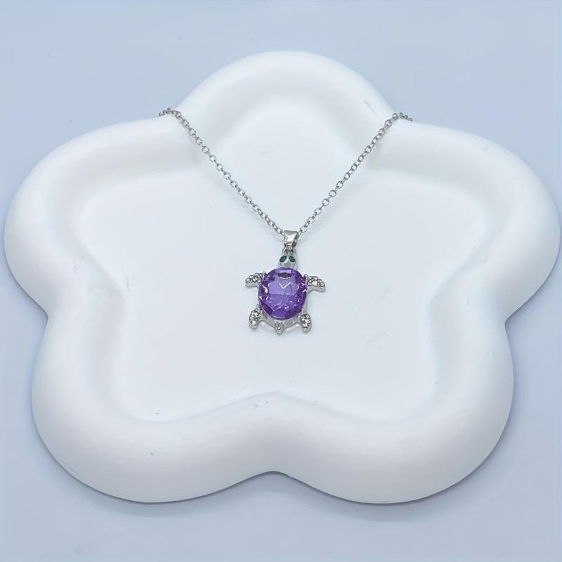 Cartoon Turtle Crystal Love Pendant Necklace Animal Jewelry