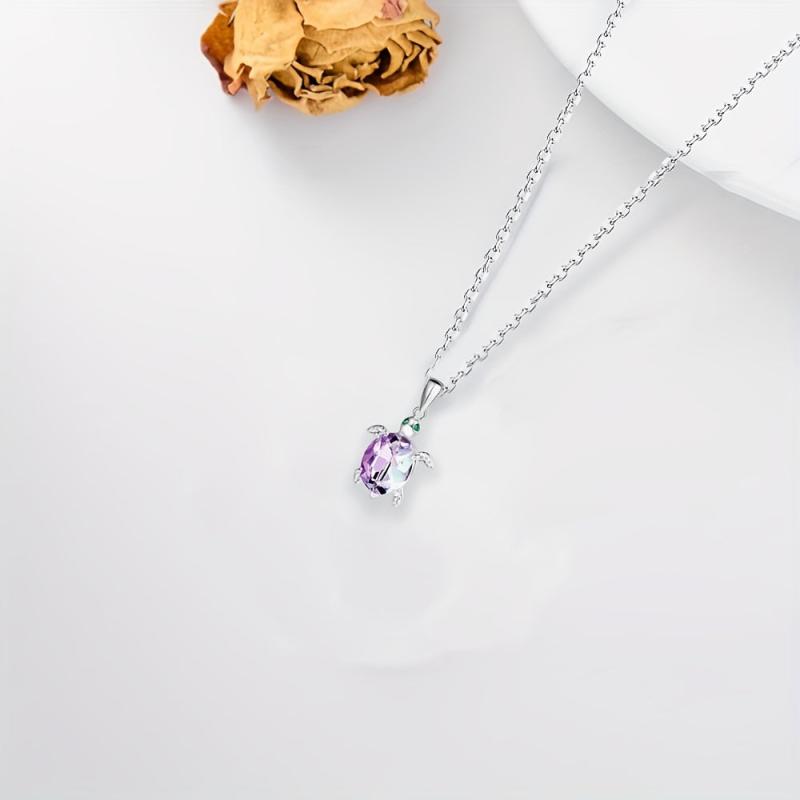 Cartoon Turtle Crystal Love Pendant Necklace Animal Jewelry