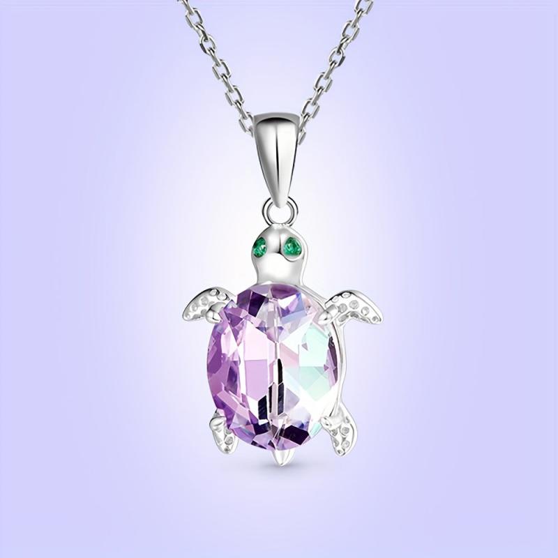 Cartoon Turtle Crystal Love Pendant Necklace Animal Jewelry