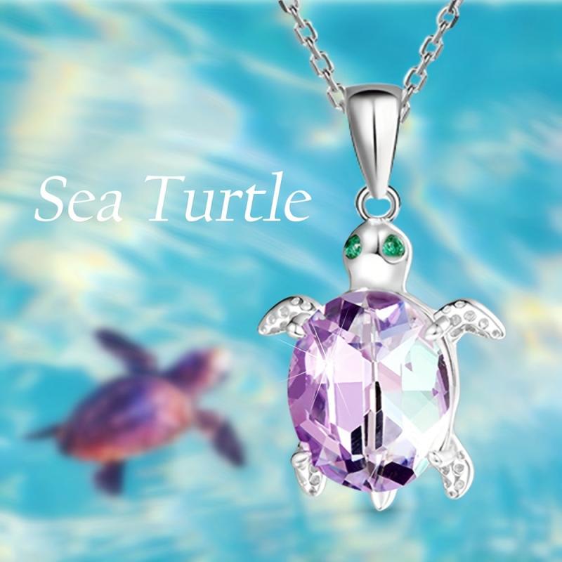 Cartoon Turtle Crystal Love Pendant Necklace Animal Jewelry