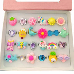 24 Lovely Jewel Rings in Box for Girls