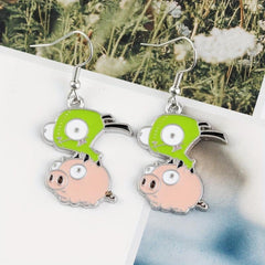 Green Pig Driving Alloy Earrings - Unisex Design