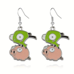 Green Pig Driving Alloy Earrings - Unisex Design