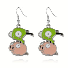 Green Pig Driving Alloy Earrings - Unisex Design