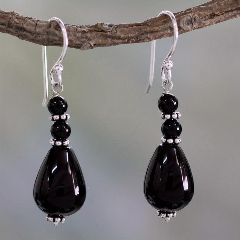 Vintage Stone Water Drop Pendant Earrings