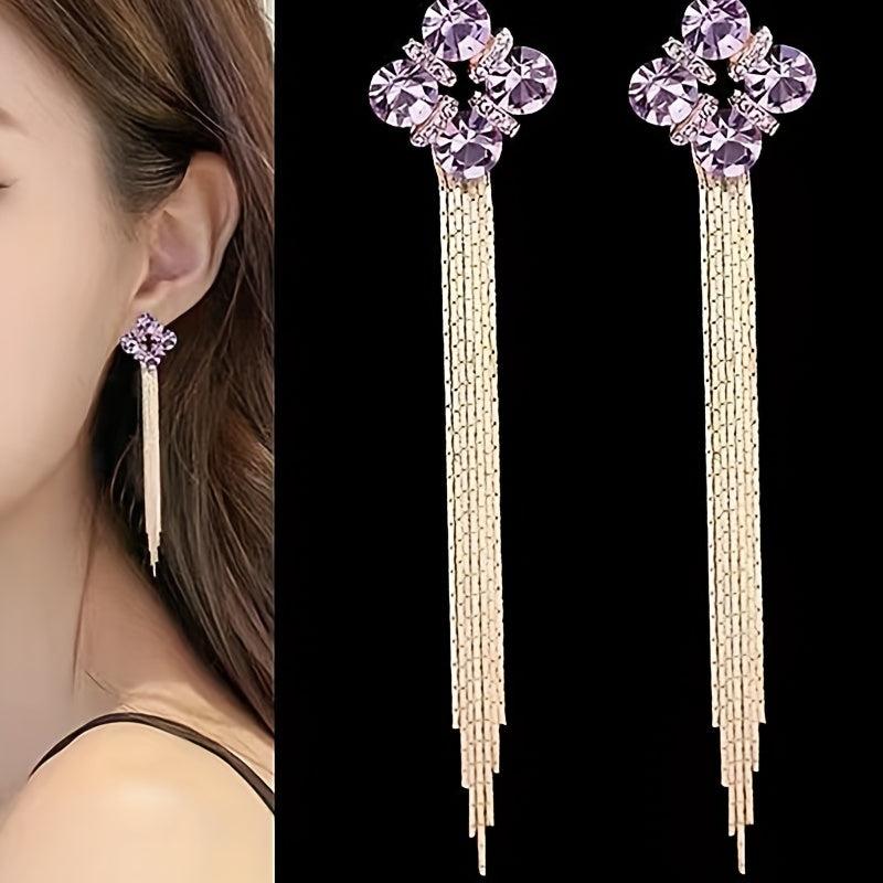 Crystal Tassel Earrings Versatile Long Stud Earrings