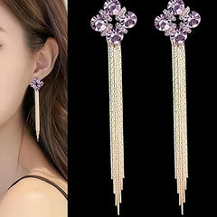 Crystal Tassel Earrings Versatile Long Stud Earrings