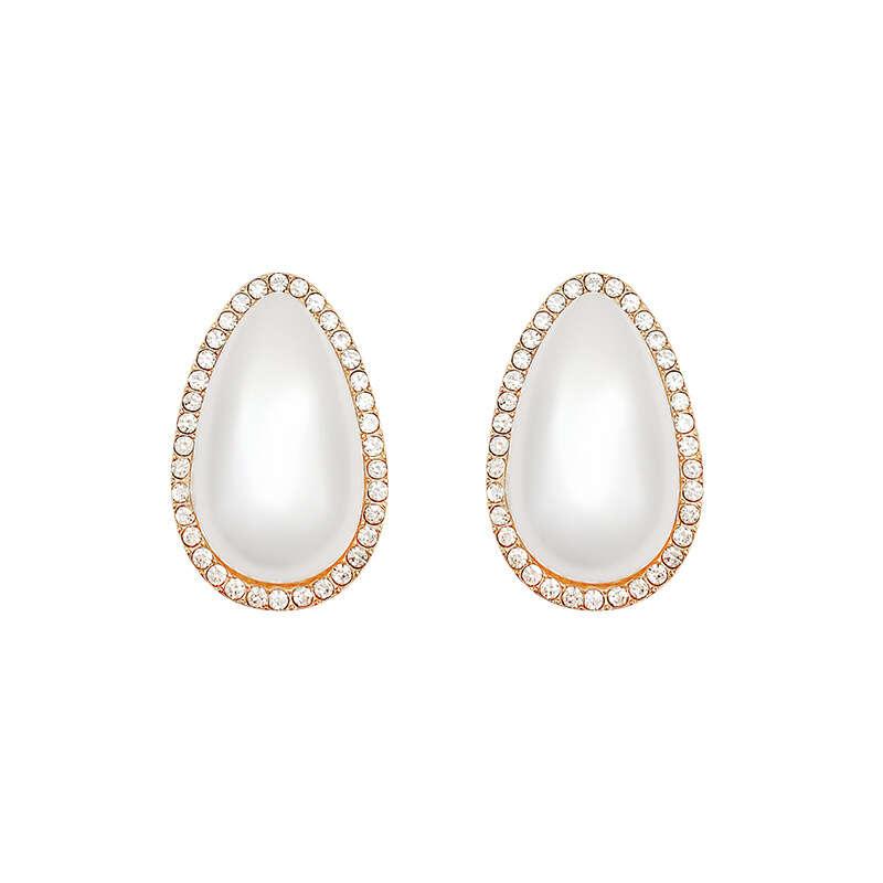 French Baroque Water Drop Shape Diamond Pearl Stud Earrings