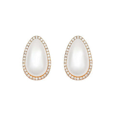 French Baroque Water Drop Shape Diamond Pearl Stud Earrings