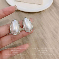French Baroque Water Drop Shape Diamond Pearl Stud Earrings