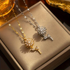 Rotatable Sunflower Necklace Birthday Gift