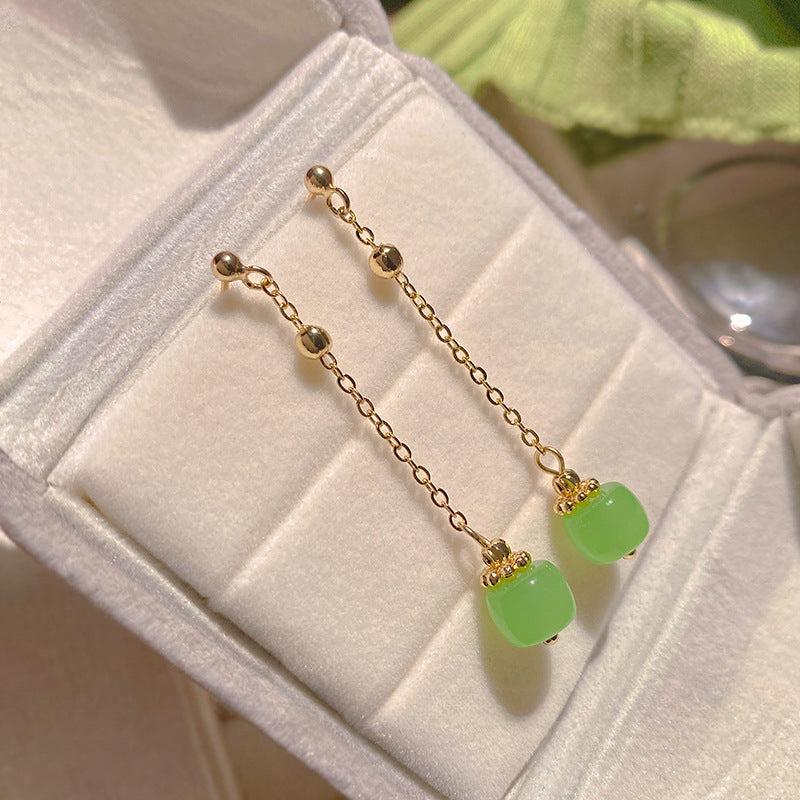 Long Tassel Earrings with Artificial Diamond Inlay Resin Retro Ear Jewelry