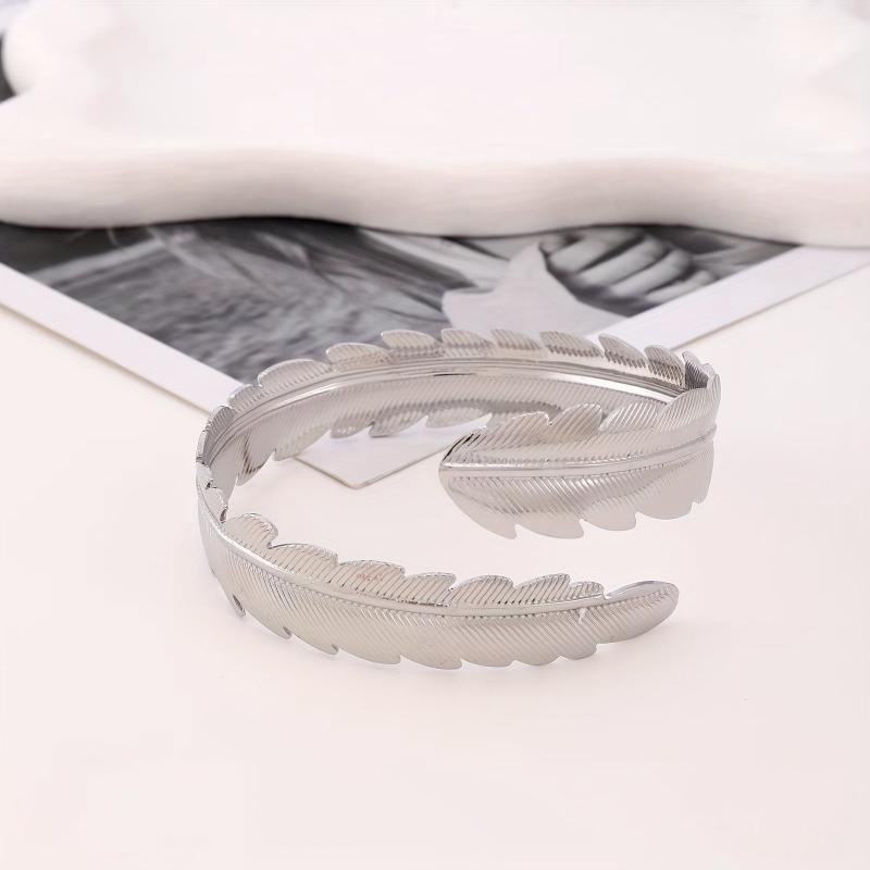 Metal Leaf Feather Arm Ring Electroplated Jewelry