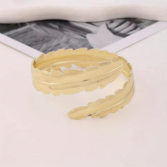 Metal Leaf Feather Arm Ring Electroplated Jewelry
