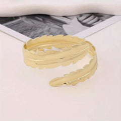 Metal Leaf Feather Arm Ring Electroplated Jewelry