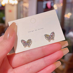 Colorful Zircon Butterfly Stud Earrings For Women