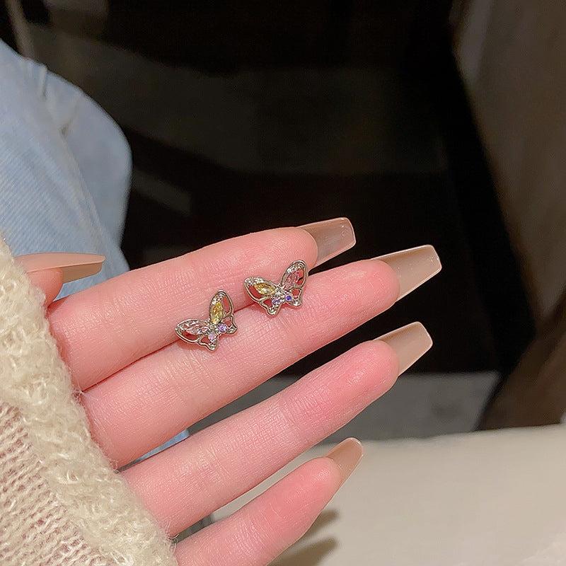 Colorful Zircon Butterfly Stud Earrings For Women