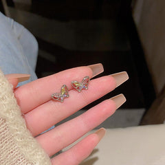 Colorful Zircon Butterfly Stud Earrings For Women