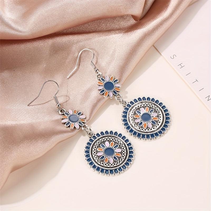 Ethnic Style Daisy Retro Earrings Carved Metal Flower Drop Earrings
