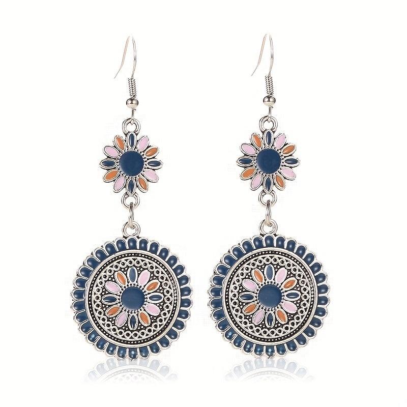 Ethnic Style Daisy Retro Earrings Carved Metal Flower Drop Earrings
