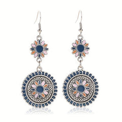 Ethnic Style Daisy Retro Earrings Carved Metal Flower Drop Earrings