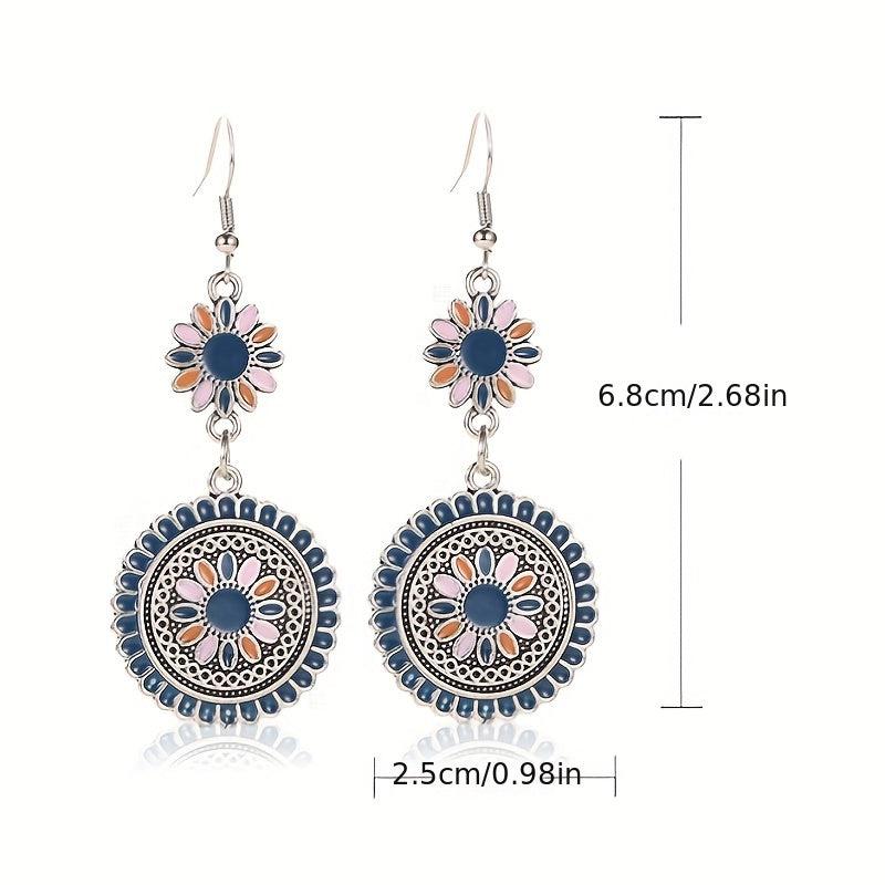 Ethnic Style Daisy Retro Earrings Carved Metal Flower Drop Earrings