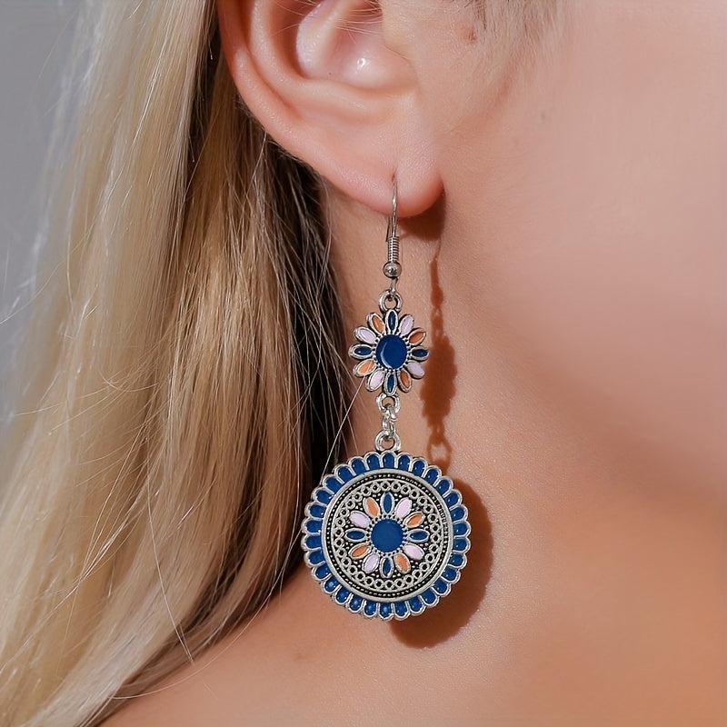 Ethnic Style Daisy Retro Earrings Carved Metal Flower Drop Earrings