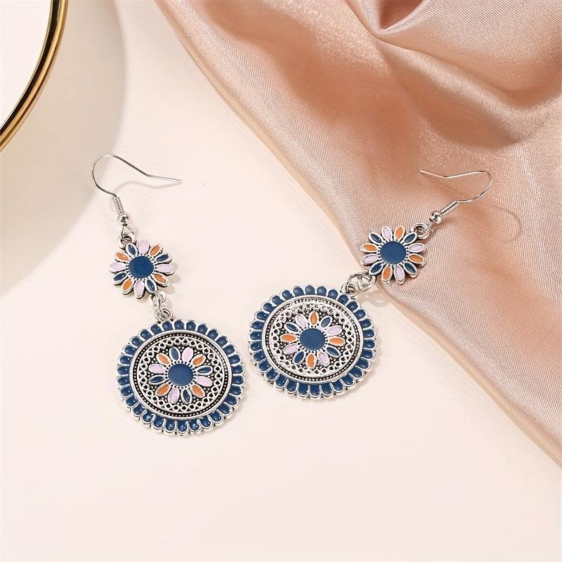 Ethnic Style Daisy Retro Earrings Carved Metal Flower Drop Earrings