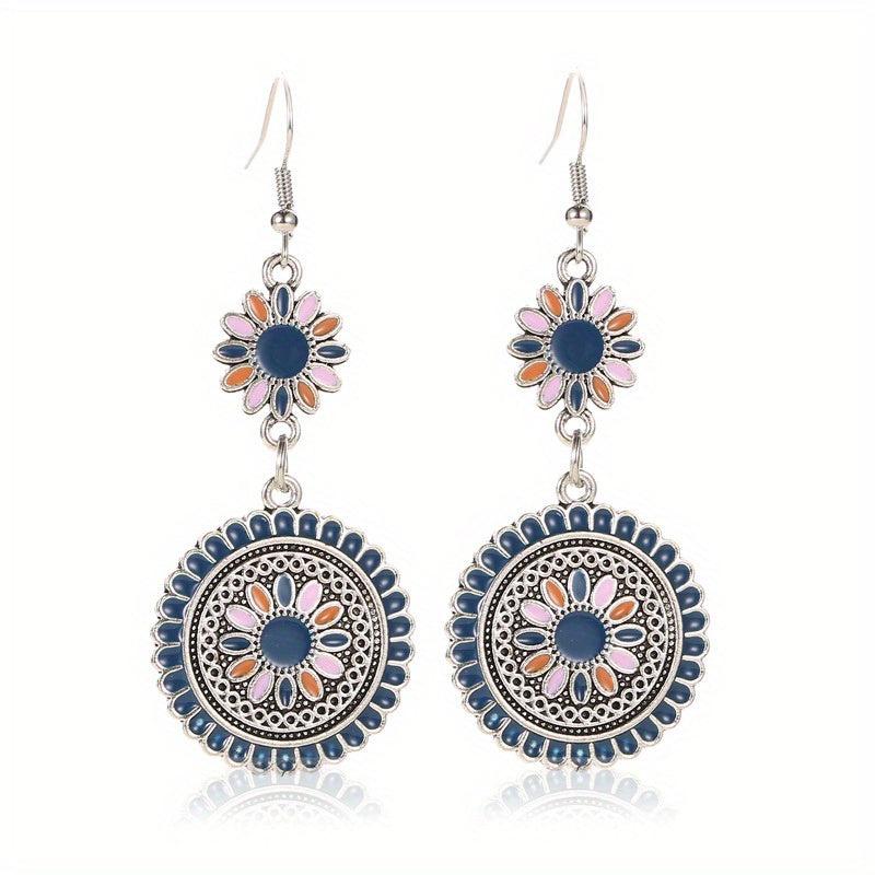 Ethnic Style Daisy Retro Earrings Carved Metal Flower Drop Earrings
