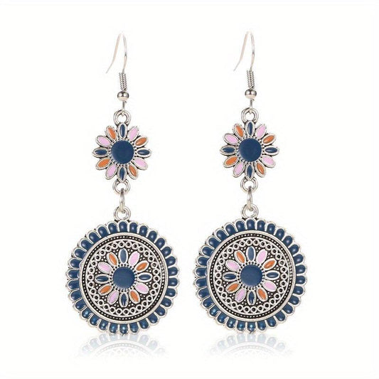 Ethnic Style Daisy Retro Earrings Carved Metal Flower Drop Earrings