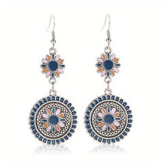 Ethnic Style Daisy Retro Earrings Carved Metal Flower Drop Earrings