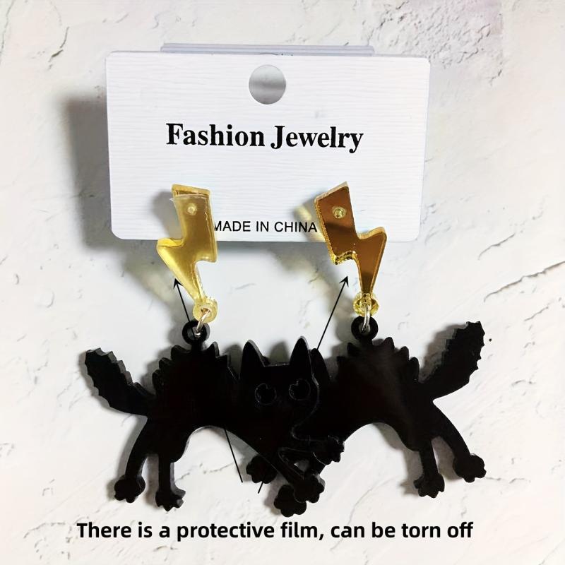 Acrylic Lightning Cat Earrings Funny Cat Earrings