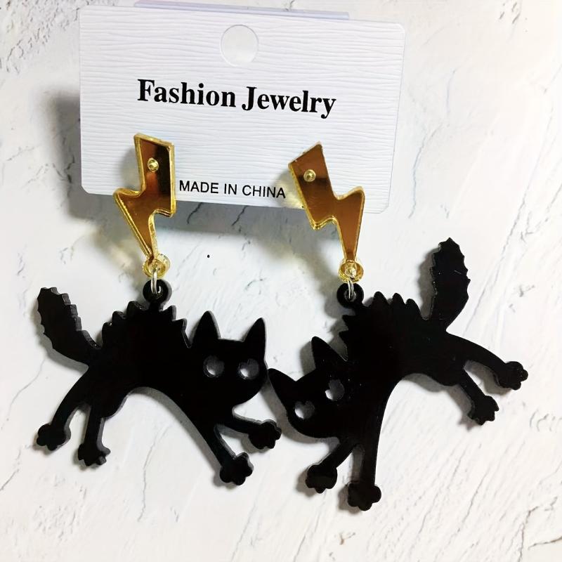 Acrylic Lightning Cat Earrings Funny Cat Earrings