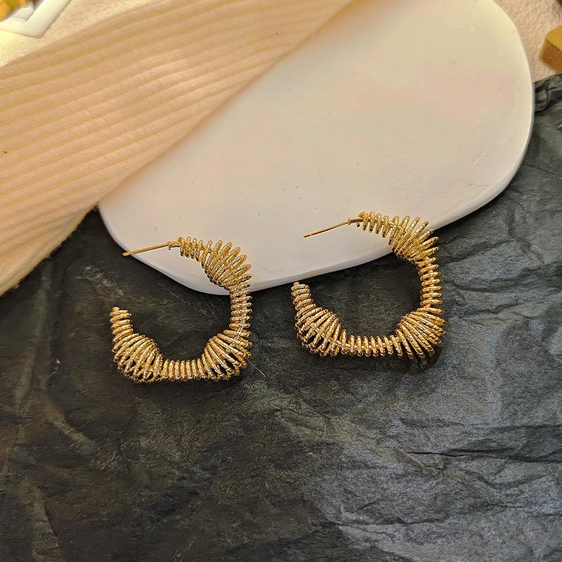 Hollow Geometric Earrings Punk Square Pleated Spring Ear Jewelry