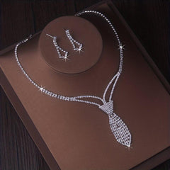 Bridal Necklace Earrings Set Chain Bow Tie Sun Claw Inlaid Rhinestone