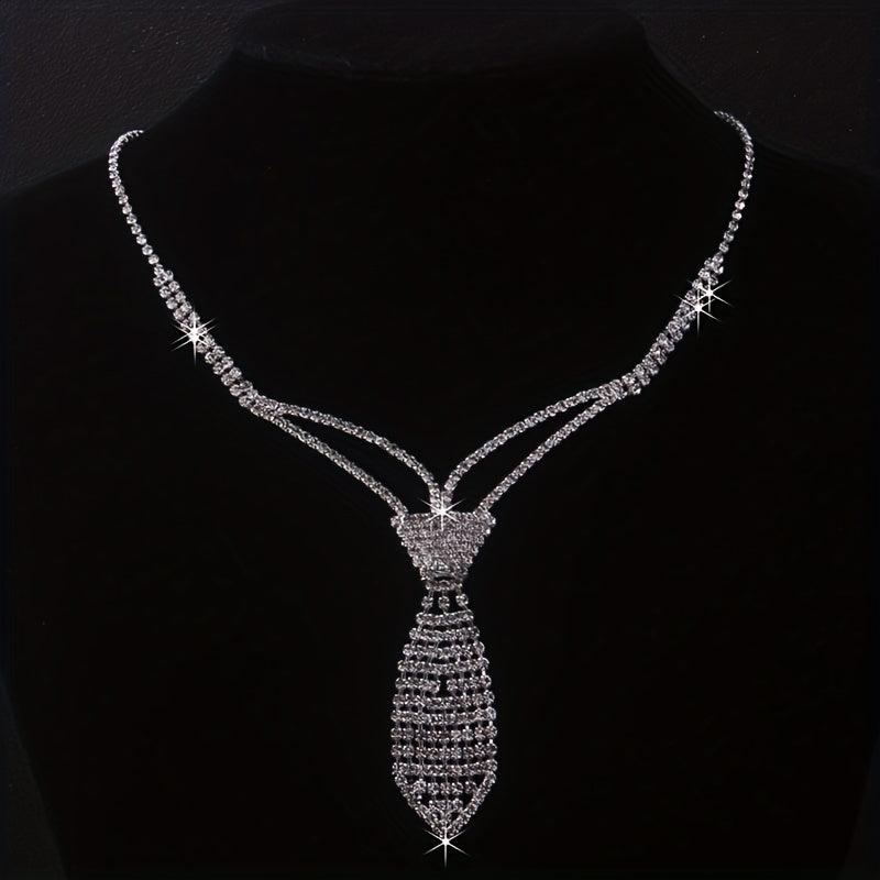 Bridal Necklace Earrings Set Chain Bow Tie Sun Claw Inlaid Rhinestone