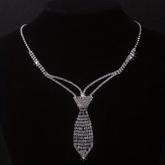 Bridal Necklace Earrings Set Chain Bow Tie Sun Claw Inlaid Rhinestone