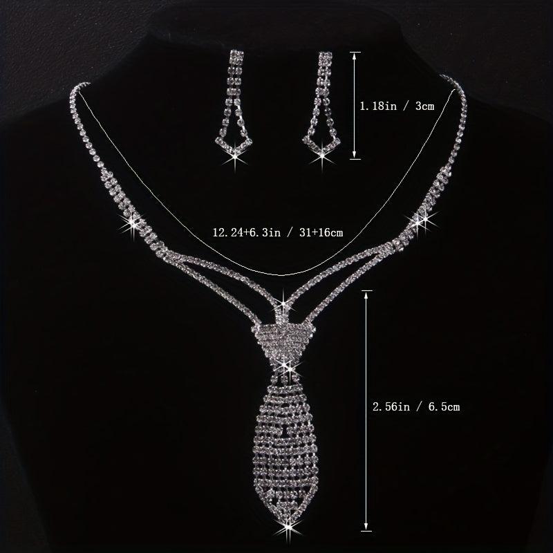 Bridal Necklace Earrings Set Chain Bow Tie Sun Claw Inlaid Rhinestone