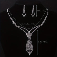 Bridal Necklace Earrings Set Chain Bow Tie Sun Claw Inlaid Rhinestone