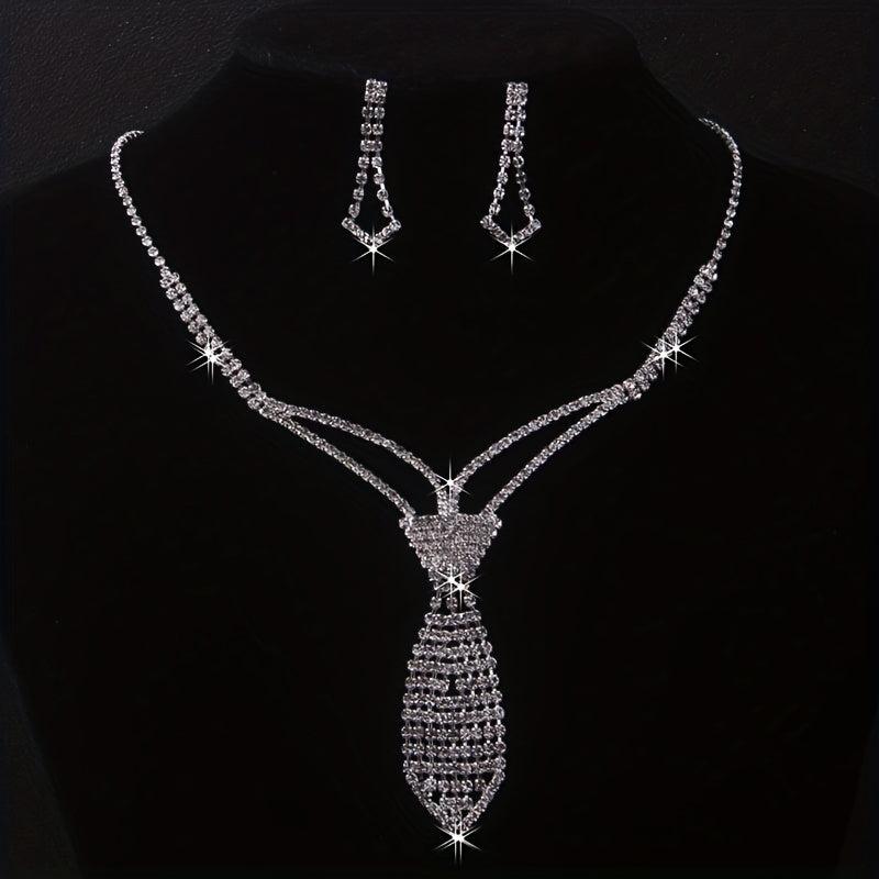 Bridal Necklace Earrings Set Chain Bow Tie Sun Claw Inlaid Rhinestone