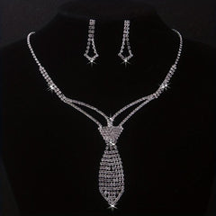 Bridal Necklace Earrings Set Chain Bow Tie Sun Claw Inlaid Rhinestone