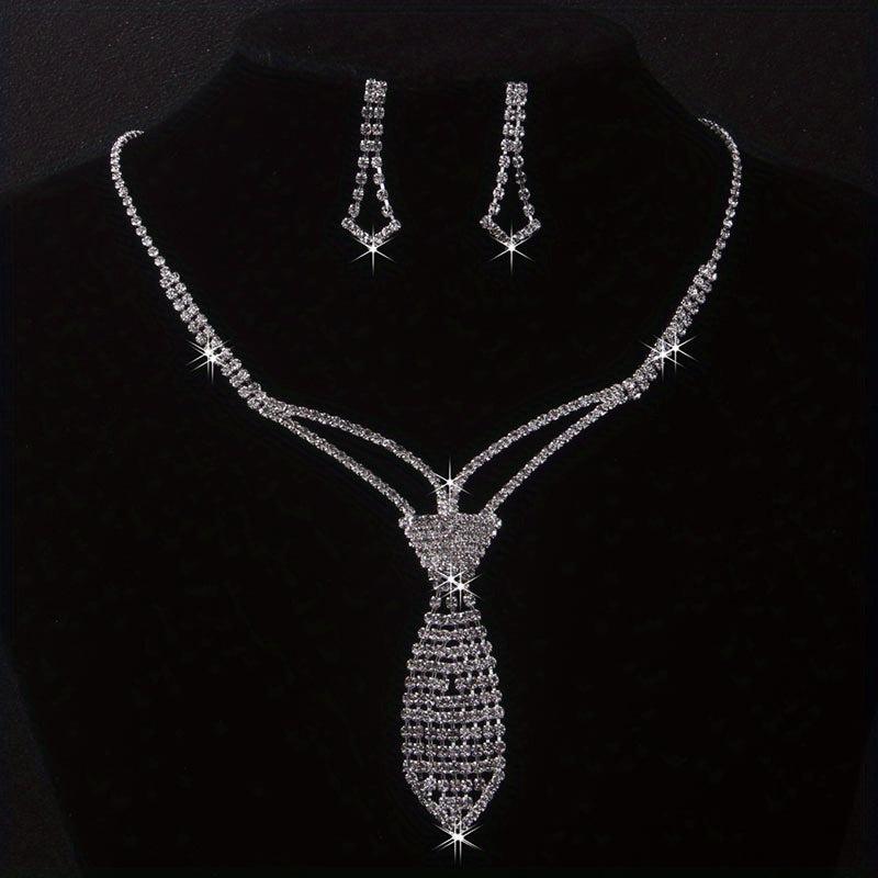 Bridal Necklace Earrings Set Chain Bow Tie Sun Claw Inlaid Rhinestone