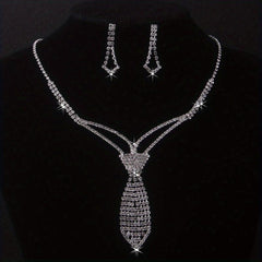 Bridal Necklace Earrings Set Chain Bow Tie Sun Claw Inlaid Rhinestone