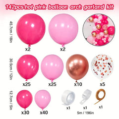 Pink Balloon Garland Arch Kit 142pcs Hot Pink Rose Golden Balloons