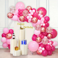 Pink Balloon Garland Arch Kit 142pcs Hot Pink Rose Golden Balloons