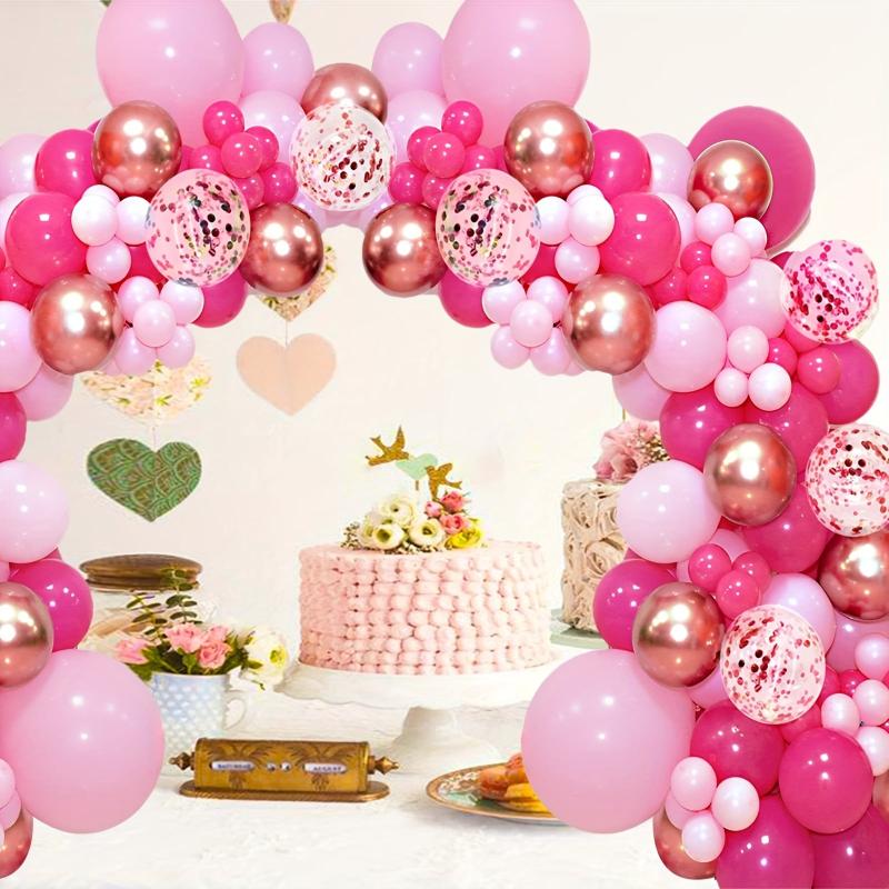 Pink Balloon Garland Arch Kit 142pcs Hot Pink Rose Golden Balloons
