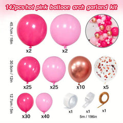 Pink Balloon Garland Arch Kit 142pcs Hot Pink Rose Golden Balloons