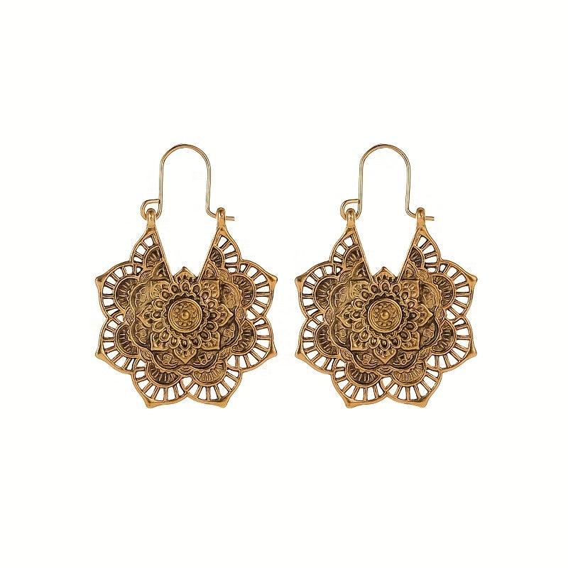 Retro Hollow Flower Earrings Vintage Carved Party Jewelry Gift For Wife