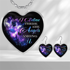 Purple Butterfly Heart Glass Pendant Earrings Graduation Party Birthday Gift
