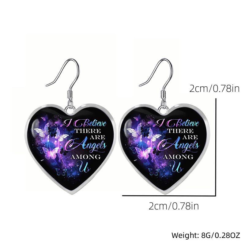 Purple Butterfly Heart Glass Pendant Earrings Graduation Party Birthday Gift